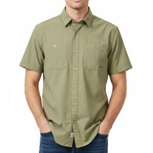 Under Armour Olive Green Short Sleeve Button-Down Shirt HeatGear - Size Large